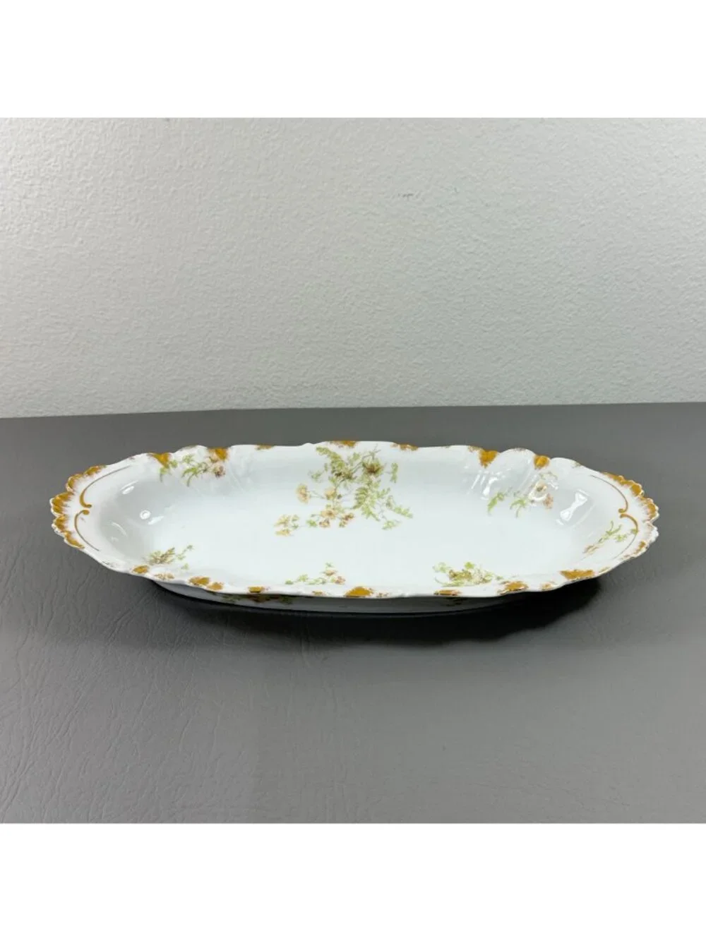 Antique Haviland Limoges France Porcelain Celery Tray Gold Floral Relish Dish